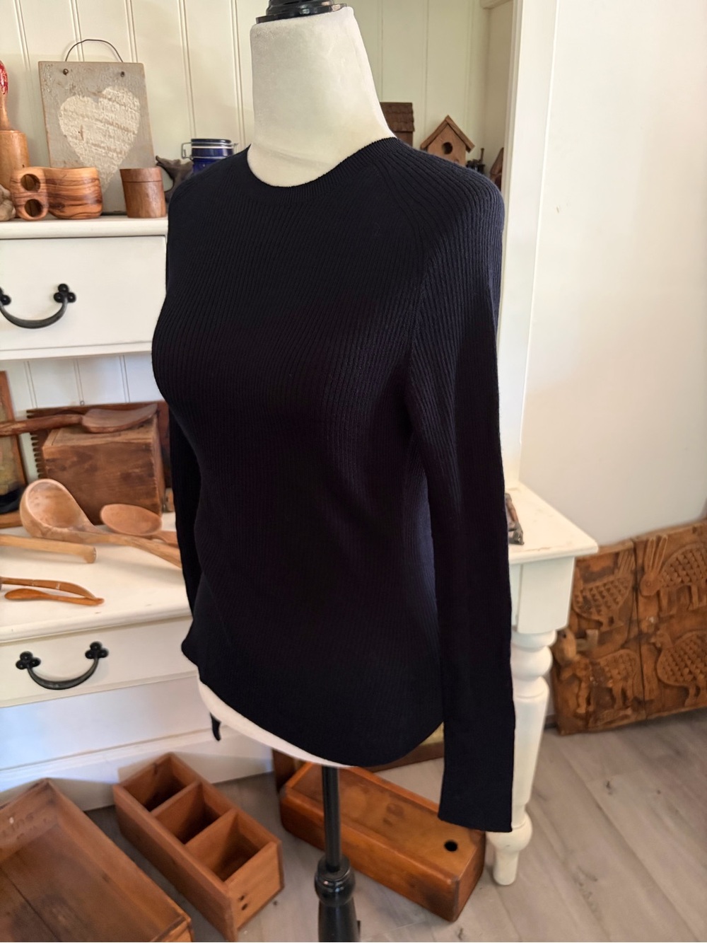 Uniqlo Classic Black Ribbed Long-Sleeve Top